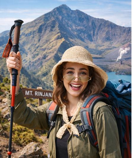 Happy hiker at Mount Rinjani