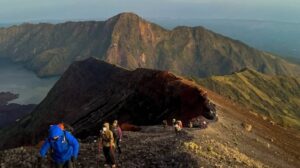 Mountain climbers on rocky peak
