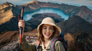 Hikers on mountain summit trail