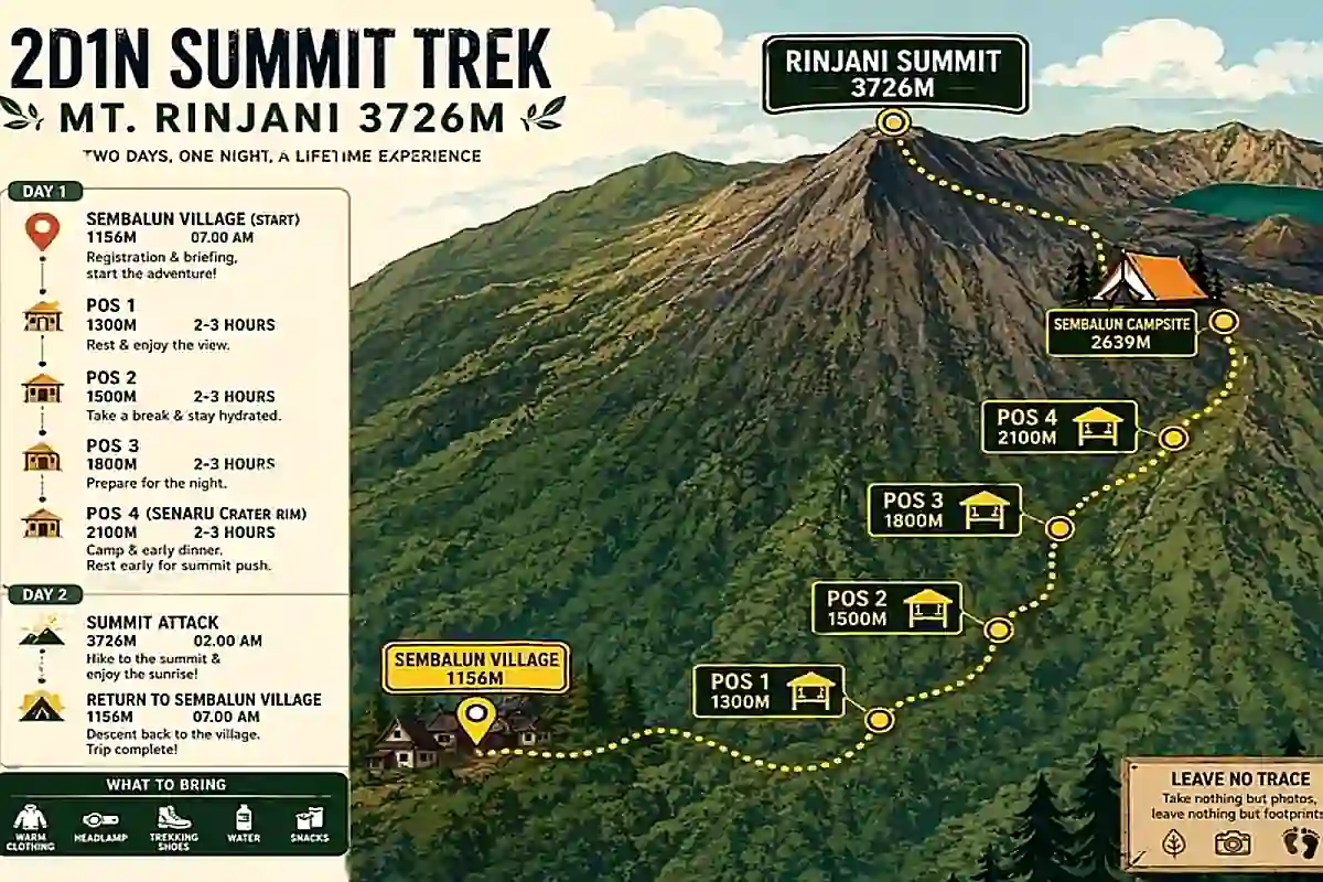 rinjani summit trek route map